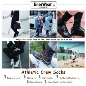 EnerWear 10P Pack Men's Cotton Moisture Wicking Heavy Cushion Crew Socks (10-13/shoe size 6-12 (10 Pair), Black)