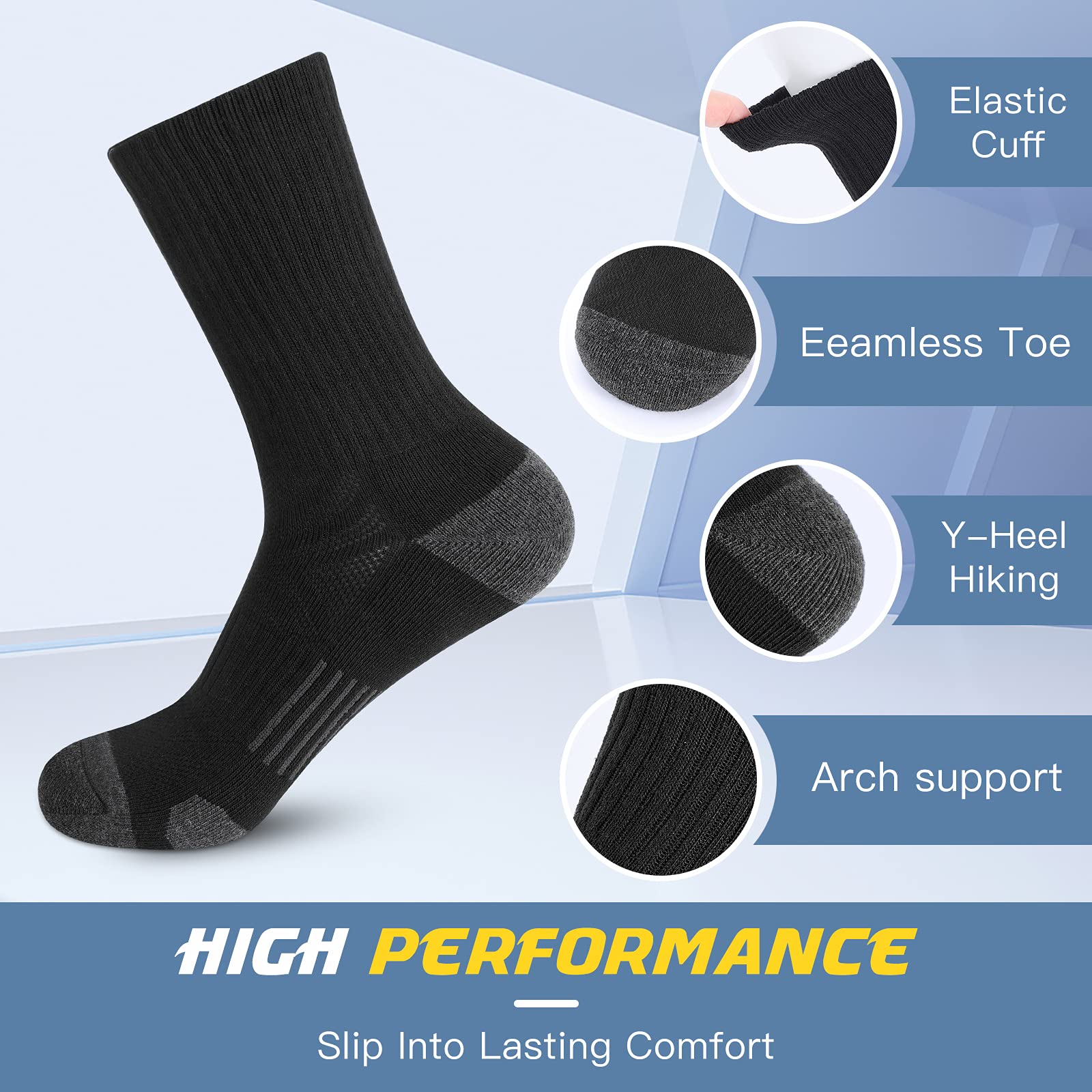 Felicigeely Athletic Socks Cushion Running Socks Performance Breathable Crew Socks Outdoor Sports Socks for Men Women 6Pairs