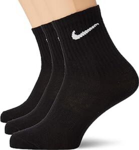 nike unisex everyday lightweight crew training socks (3 pair) (black/white, m)