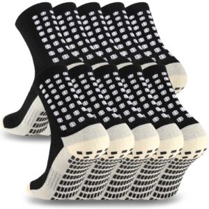 ultrafun 5 pairs soccer socks with grip pads non slip football basketball sports socks for men women (5pairs-black)