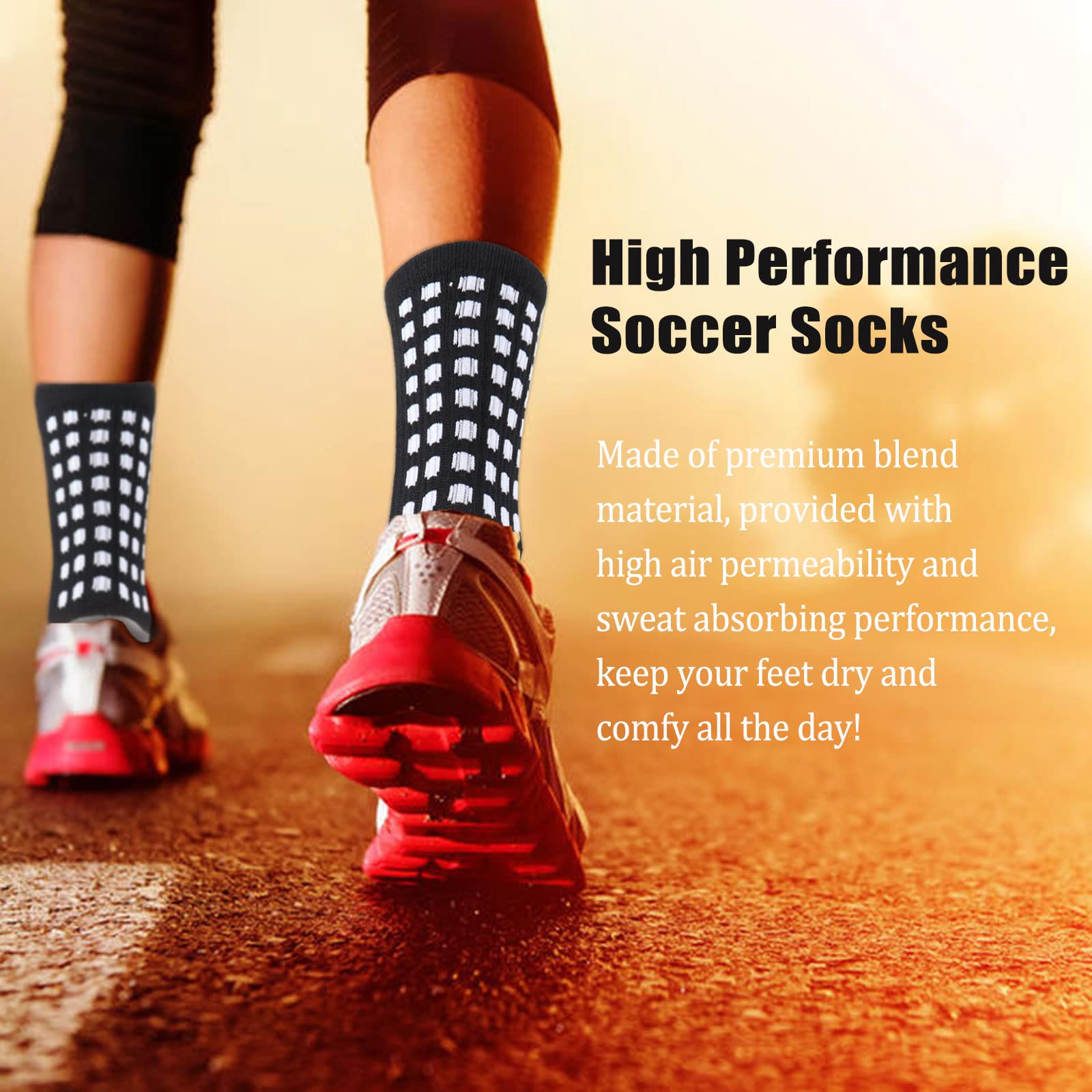 Ultrafun 5 Pairs Soccer Socks with Grip Pads Non Slip Football Basketball Sports Socks for Men Women (5Pairs-Black)