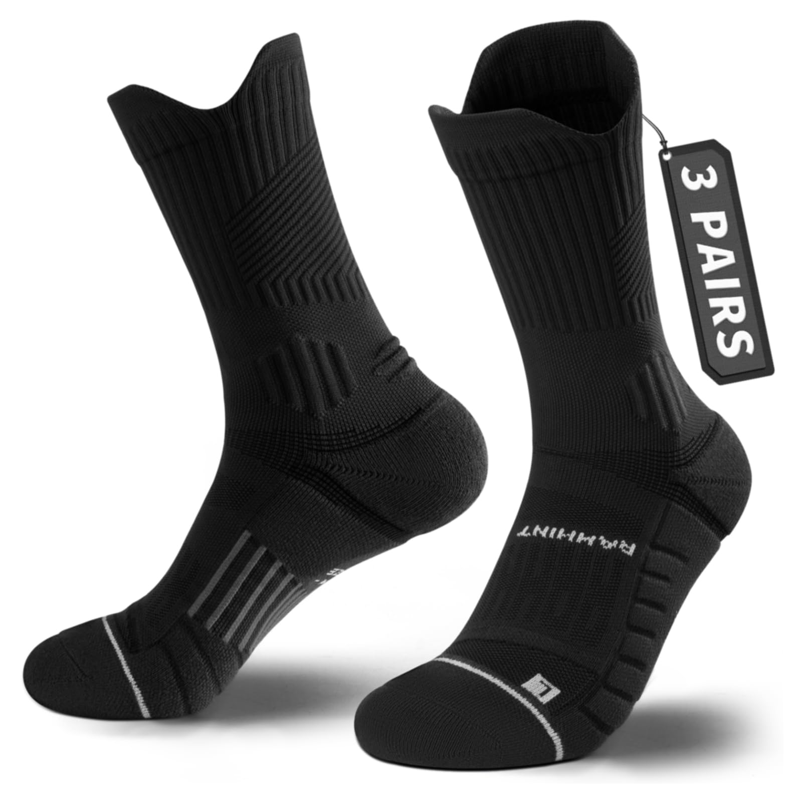 Coolmax Compression Running Socks 3 Pairs, Cushion Crew Socks, Anti-Blister Moisture Wicking Athletic Hiking Socks