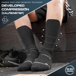 Coolmax Compression Running Socks 3 Pairs, Cushion Crew Socks, Anti-Blister Moisture Wicking Athletic Hiking Socks