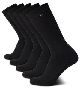 tommy hilfiger men's athletic socks - cushioned crew socks (5 pack), size 7-12, black