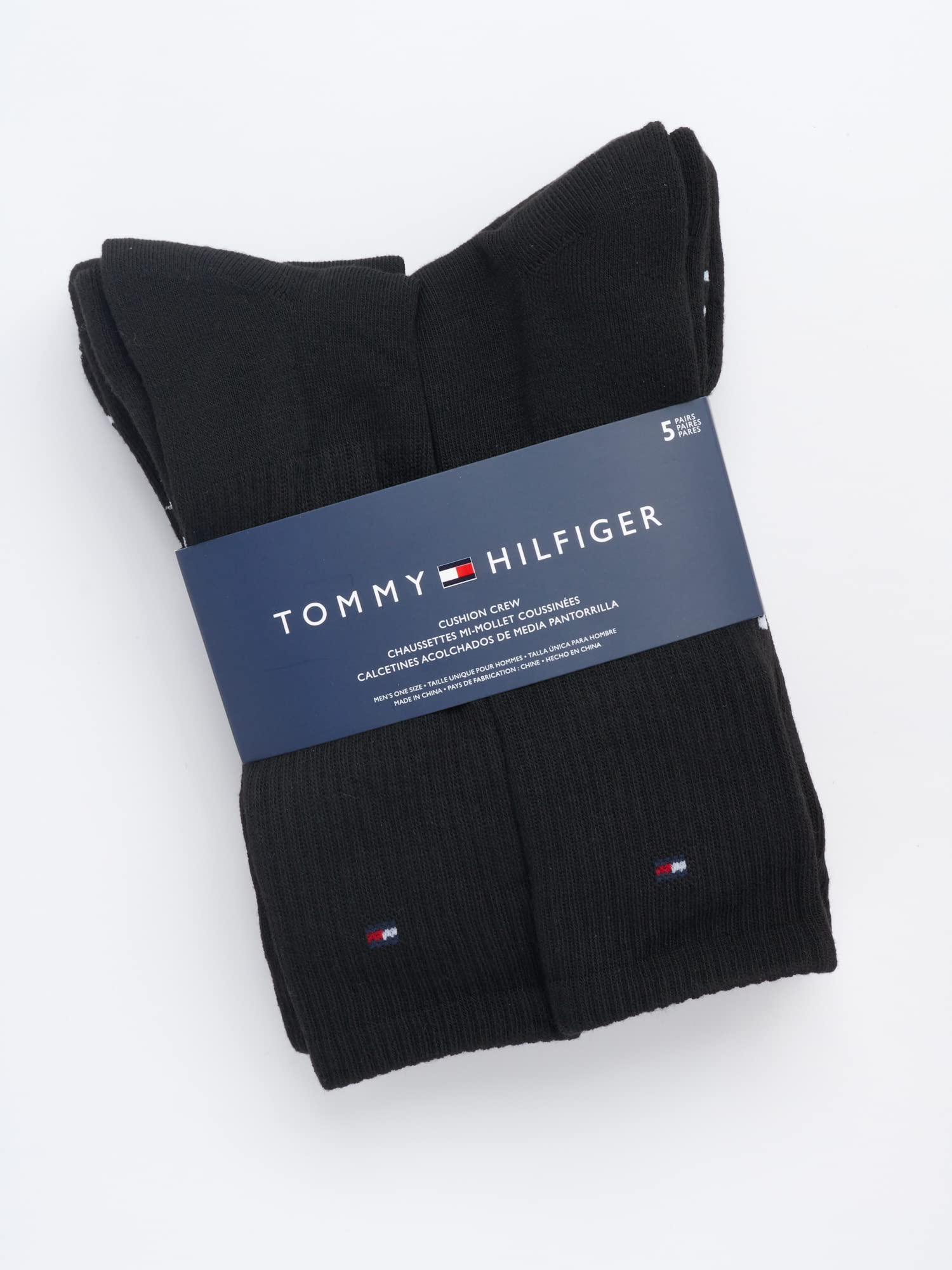 Tommy Hilfiger Men's Athletic Socks - Cushioned Crew Socks (5 Pack), Size 7-12, Black