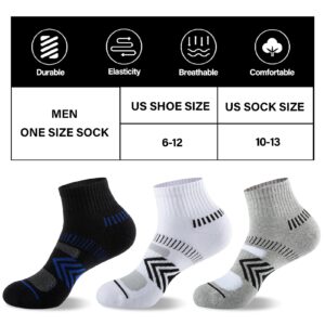 COOPLUS Mens Cushioned Ankle Socks, Cotton Athletic Performance Quarter Socks