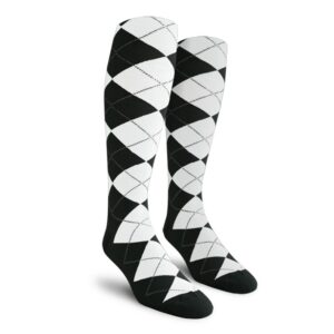 golf knickers colorful knee high argyle cotton socks for men women and youth - l: black/white - mens