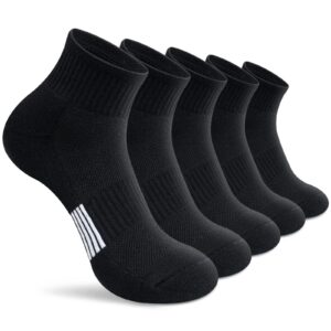 gonii ankle socks womens athletic thick cushioned running hiking crew socks 5-pairs (black)