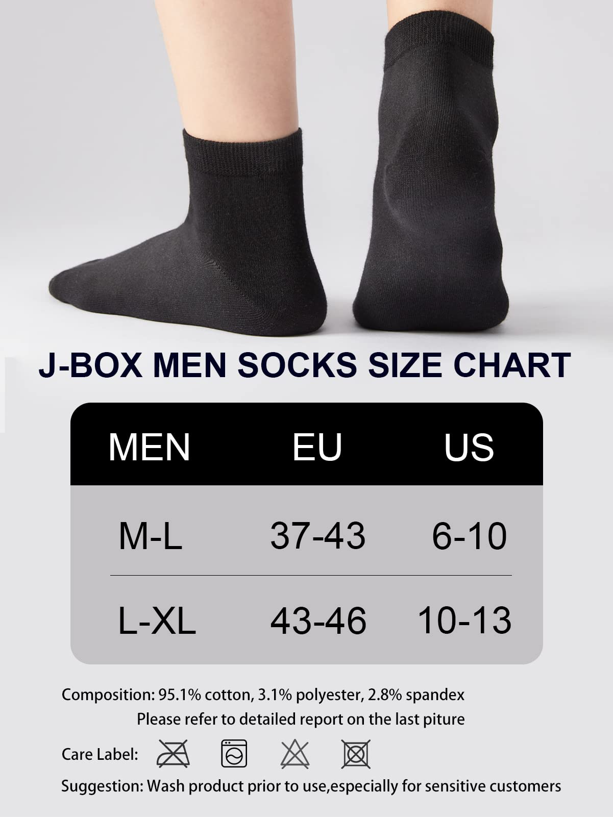 J-BOX 8 Packs Cotton Socks for Men Black Low Cut Breathable Multipairs Running for Men Ankle Socks