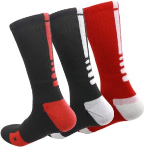 MUMUBREAL Men's Cushioned Compression Sport Socks, Black Black Red, One Size (3pack)