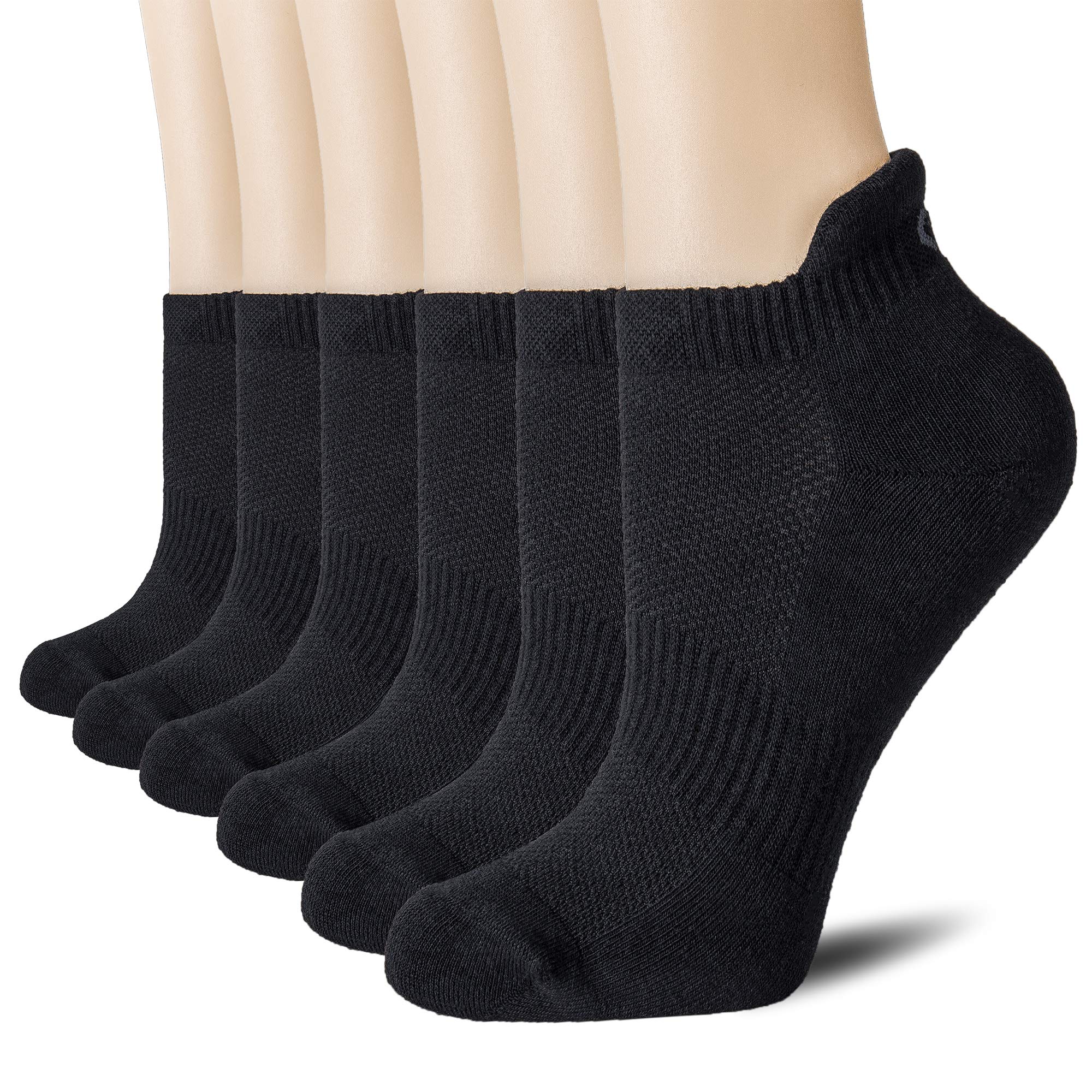 CS CELERSPORT Cushion No Show Tab Athletic Running Socks for Men and Women (6 Pairs),Small, Black