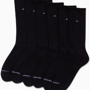 Tommy Hilfiger Men's Athletic Socks - Cushion Crew Socks (6 Pack), Size 7-12, Pure Black