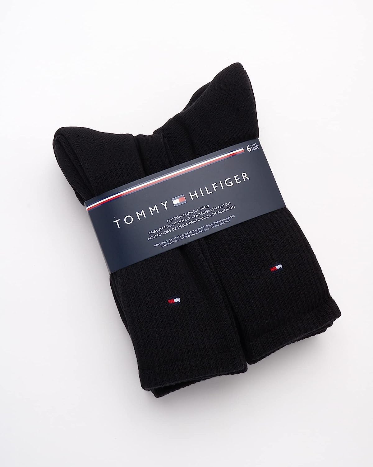 Tommy Hilfiger Men's Athletic Socks - Cushion Crew Socks (6 Pack), Size 7-12, Pure Black