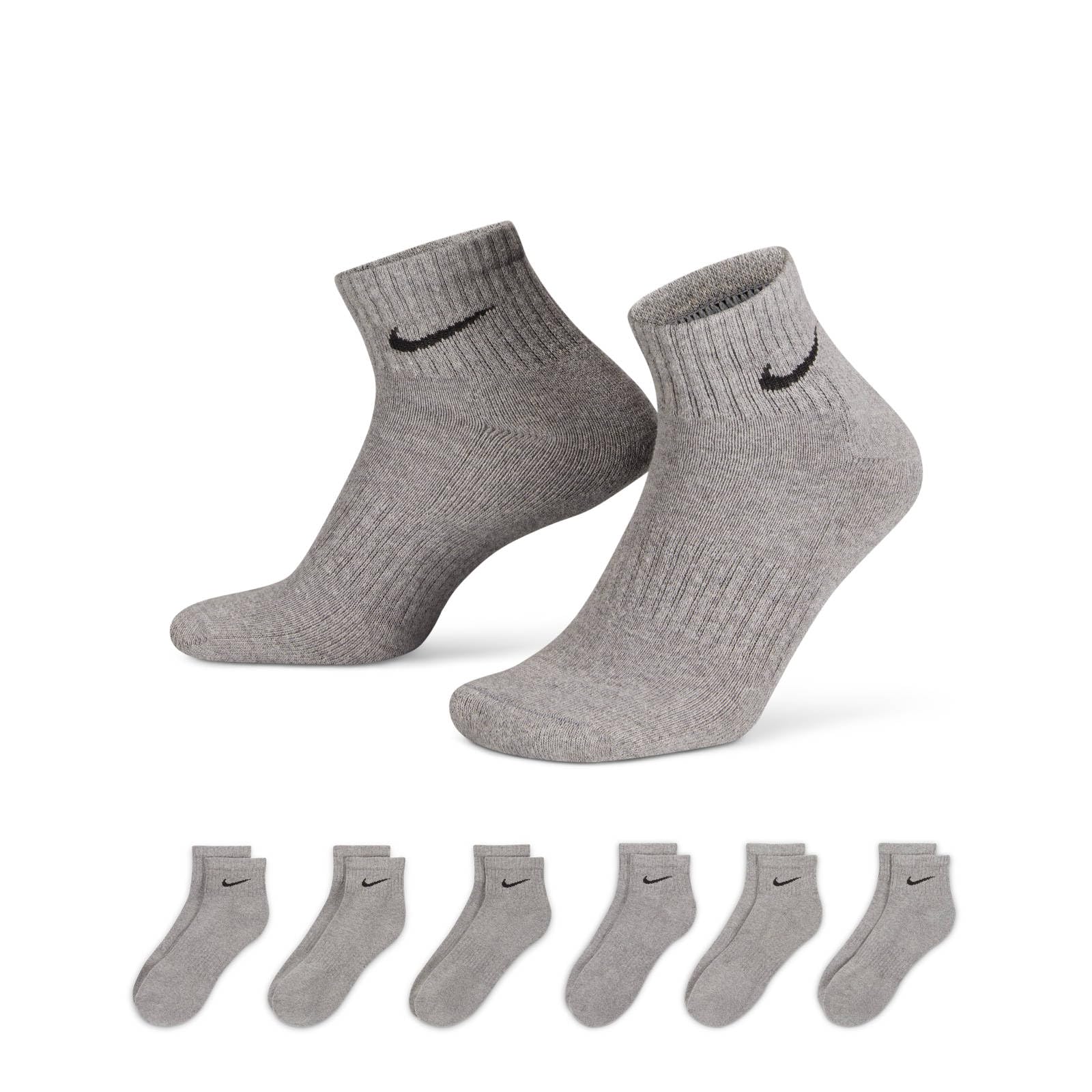 Nike Everyday Cushion Ankle Training Socks (6 Pair), Men's & Women's Ankle Socks with Sweat-Wicking Technology, Carbon Heather/Black, Large