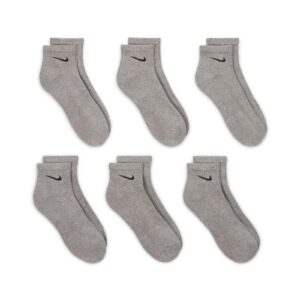 Nike Everyday Cushion Ankle Training Socks (6 Pair), Men's & Women's Ankle Socks with Sweat-Wicking Technology, Carbon Heather/Black, Large