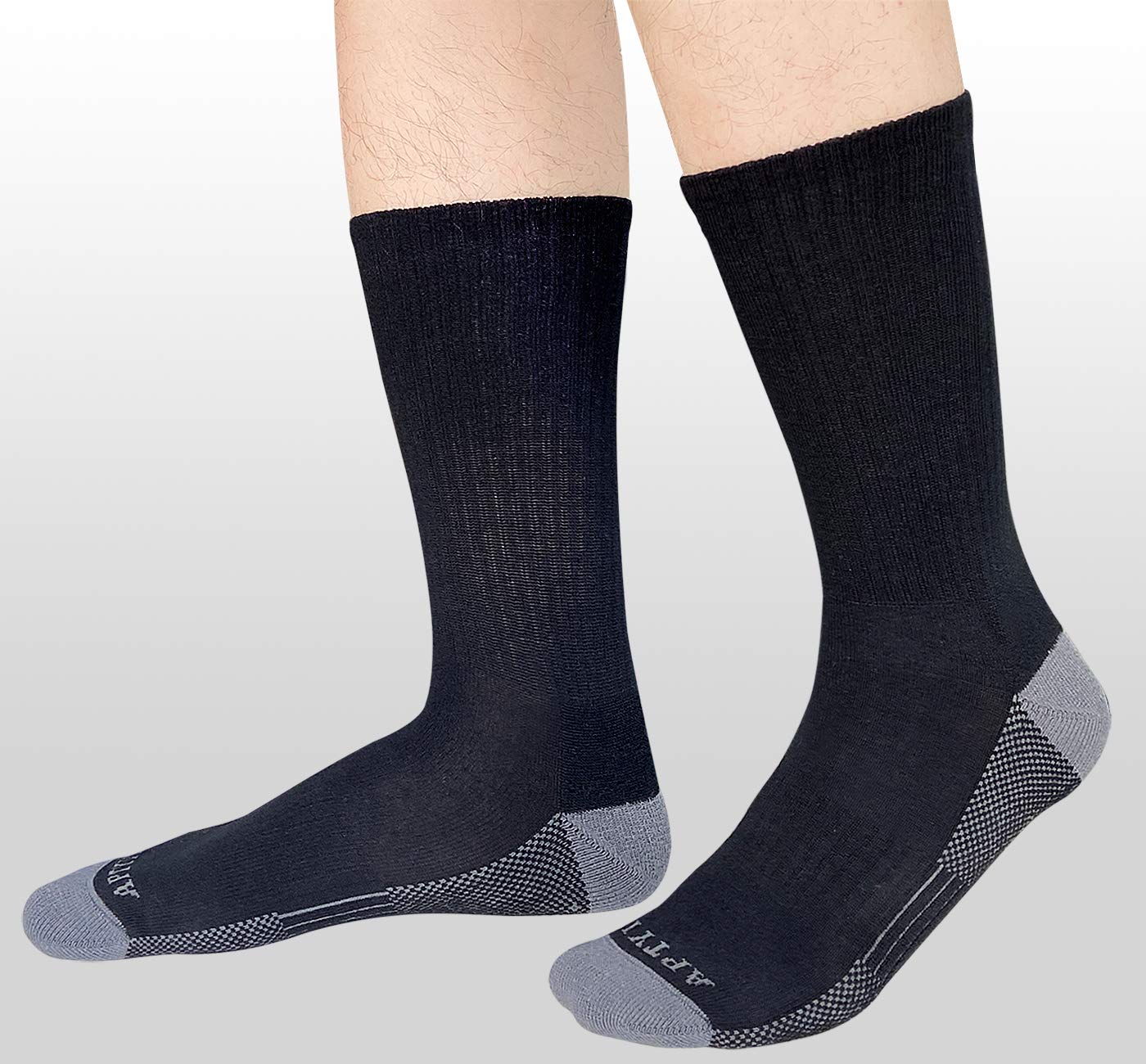 APTYID Men's Moisture Wicking Cushioned Crew Work Boot Socks, Size 9-12, Black, 6 Pairs