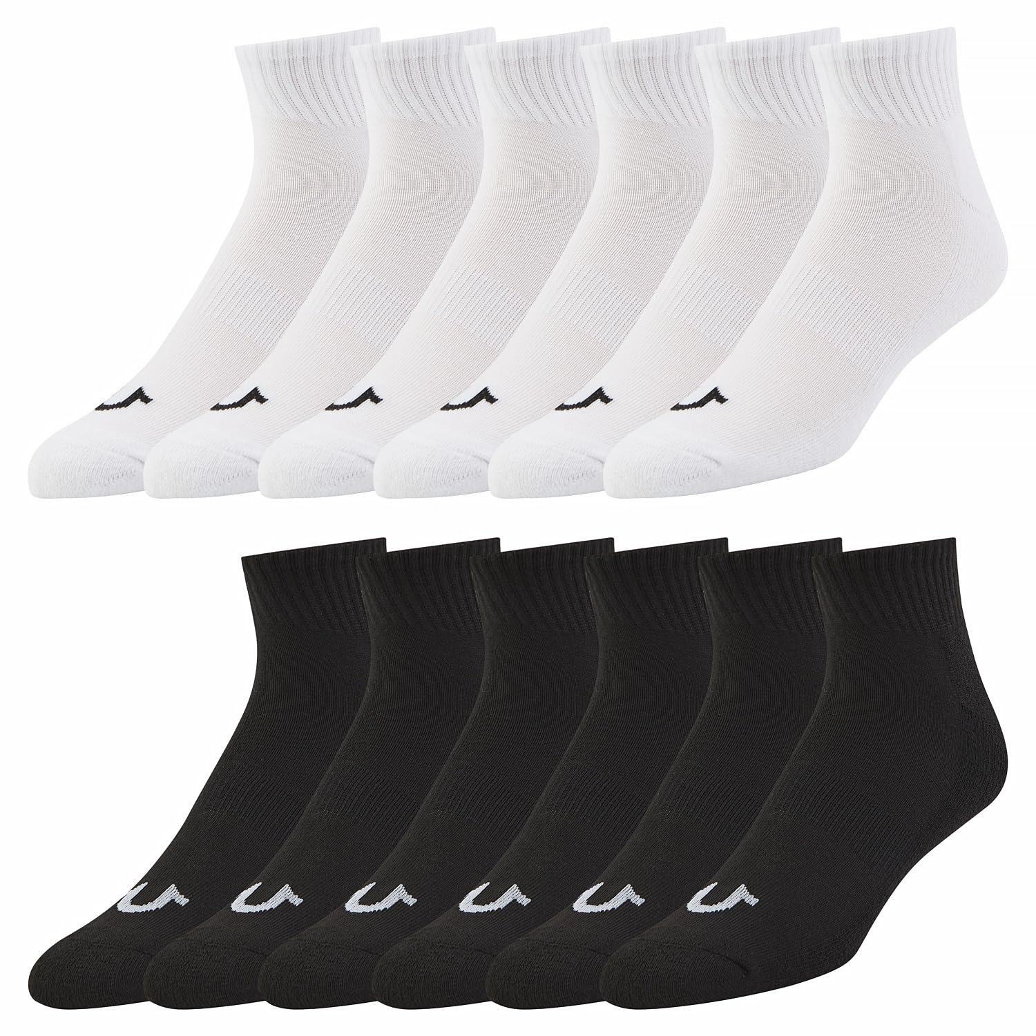 True Religion Mens Socks Ankle Socks for Men Quarter Premium Athletic Men's Socks 12 Pairs Black/White, Shoe Size 8-12,