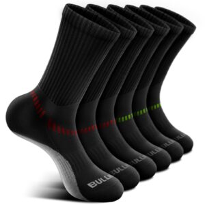 BULLIANT Men Athletic Socks, Compression Sports Crew Socks Cushioned For Men Outdoor Running Hiking-Arch Compression Support(6Pairs,Shoes Size:Men 11-13)