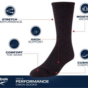 Reebok Men's Cushioned Comfort Athletic Performance High Crew Socks (5 Pack), Size 6-12.5, Classic Black