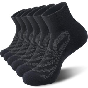 Lapulas Mens Ankle Socks 6 Pack, Black Quarter Socks with Cushion for Running Athletic Sport 13-15