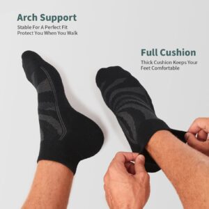 Lapulas Mens Ankle Socks 6 Pack, Black Quarter Socks with Cushion for Running Athletic Sport 13-15