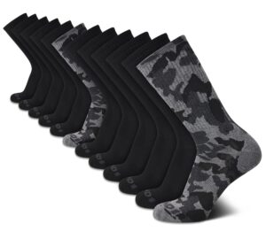 and1 men's athletic arch compression cushion comfort crew socks (12 pack), size 6-12.5, black camo