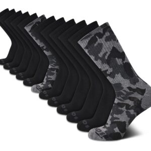 AND1 Men's Athletic Arch Compression Cushion Comfort Crew Socks (12 Pack), Size 6-12.5, Black Camo