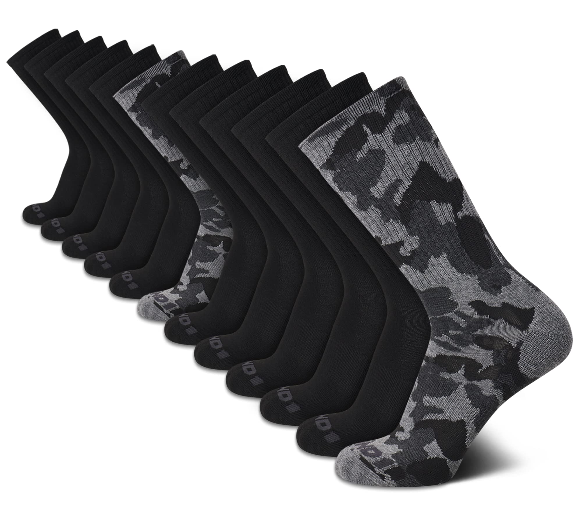 AND1 Men's Athletic Arch Compression Cushion Comfort Crew Socks (12 Pack), Size 6-12.5, Black Camo