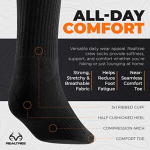 Realtree Comfort Dry Cushioned Crew Black Mens Socks Size 6-12 (Tall)