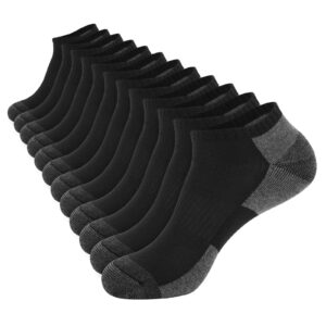 COOPLUS 12 Pack Mens Cushioned Ankle Socks, Low Cut Breathable Casual Socks (Shoe Size 6-11)