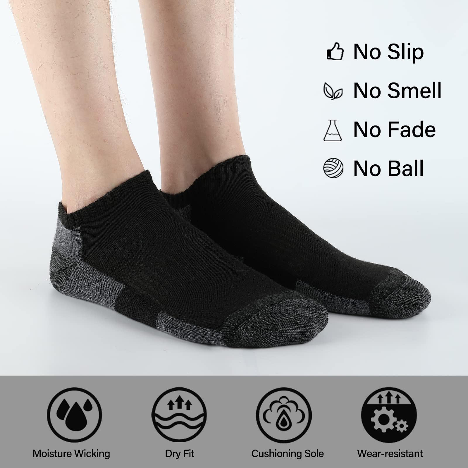 COOPLUS 12 Pack Mens Cushioned Ankle Socks, Low Cut Breathable Casual Socks (Shoe Size 6-11)