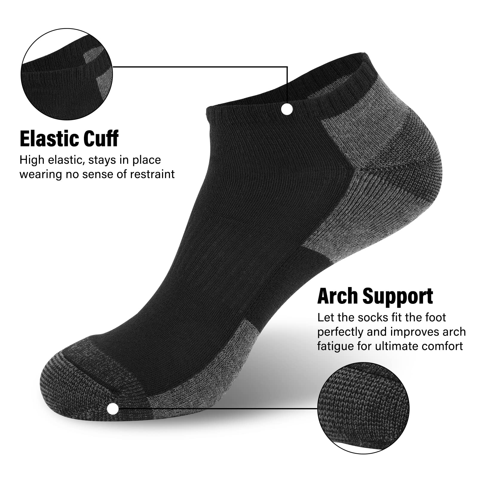 COOPLUS 12 Pack Mens Cushioned Ankle Socks, Low Cut Breathable Casual Socks (Shoe Size 6-11)