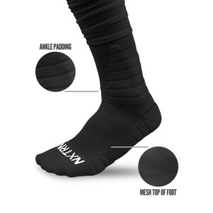 Nxtrnd XTD Scrunch Football Socks, Extra Long Padded Sport Socks for Men & Boys (Black, L/XL)