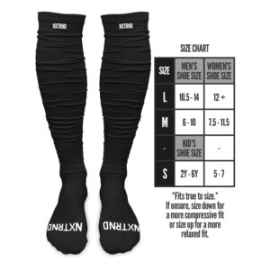 Nxtrnd XTD Scrunch Football Socks, Extra Long Padded Sport Socks for Men & Boys (Black, L/XL)