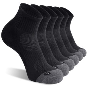 fitrell 6 pack men's athletic ankle socks cushioned sports running socks, shoe size 12-15, black