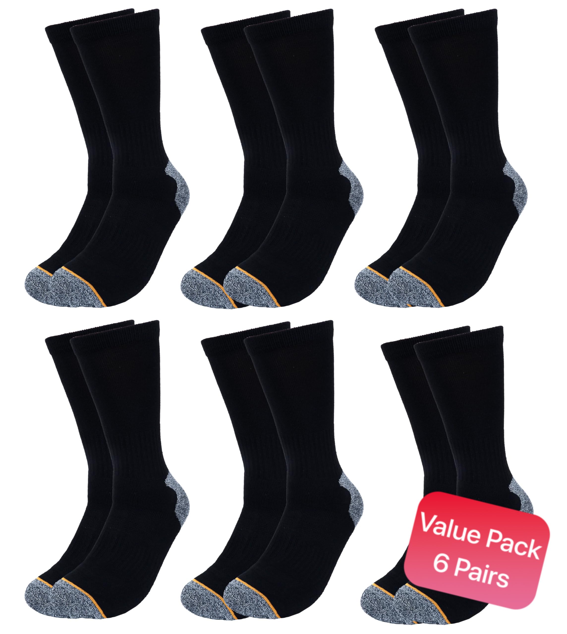 Foemo 6 Pairs of Performance Socks for Men - Versatile and Supportive, with Reinforced Heel and Toe (Black)