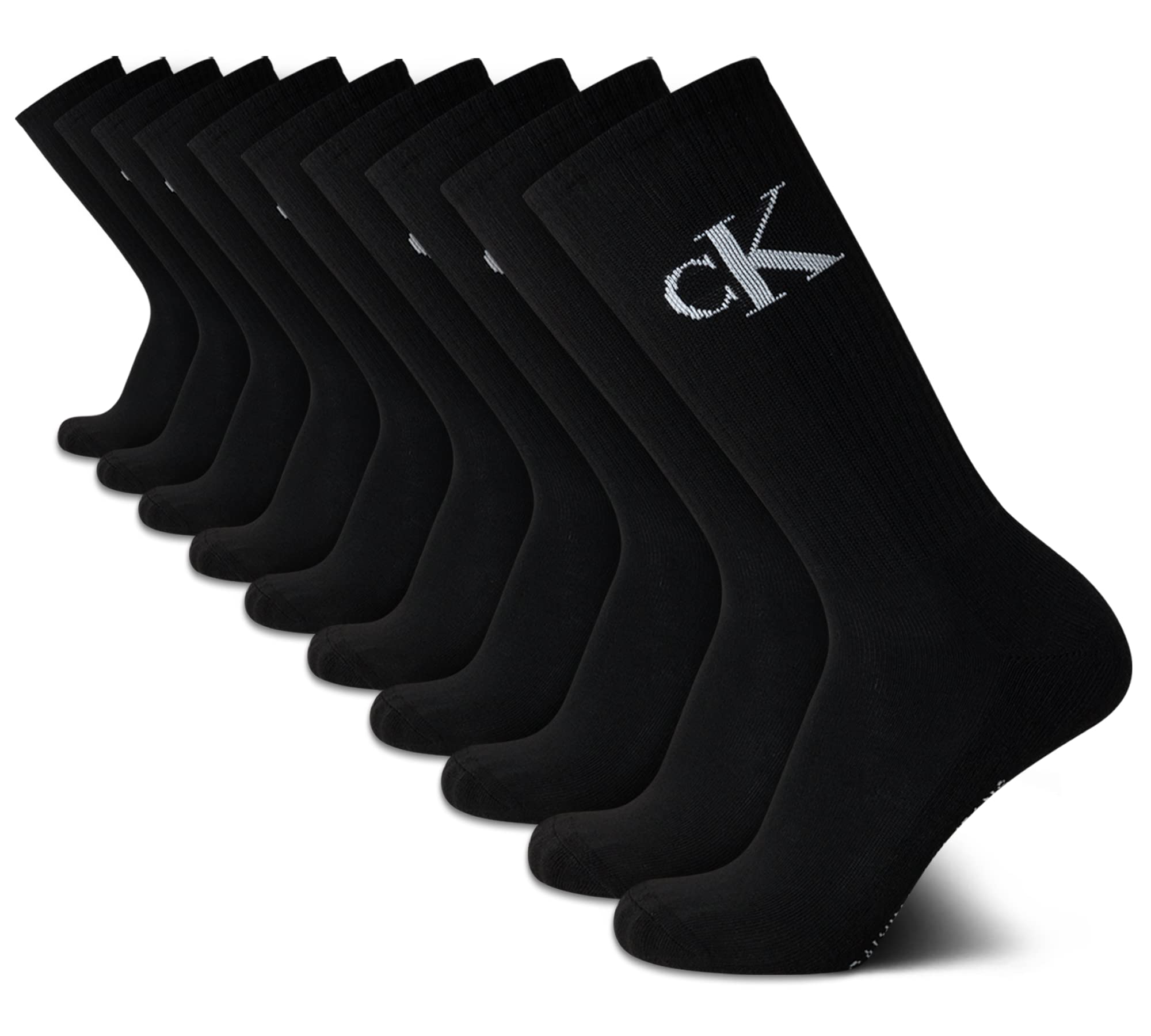 Calvin Klein Men's Athletic Socks - Cushion Crew Socks (10 Pack), Size 7-12, Black Light Grey Logo