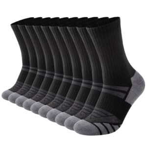 COOPLUS Mens Performance Crew Socks, Heavy Cushion Athletic Durable Work Socks for Men (5 Pairs)