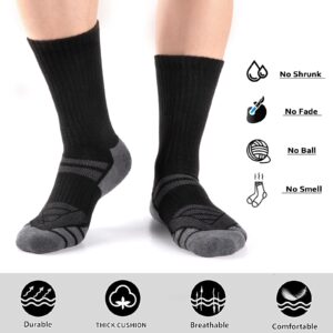 COOPLUS Mens Performance Crew Socks, Heavy Cushion Athletic Durable Work Socks for Men (5 Pairs)