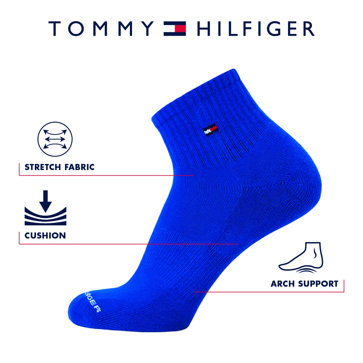 Tommy Hilfiger Men's Athletic Socks - Performance Cushion Quarter Cut Ankle Socks (6 Pack)