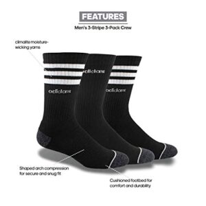 adidas Men's 3-Stripe Crew Socks (3-Pair), Black/White/Onix Grey, Large