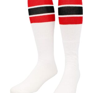 TCK Retro 3 Stripe Tube Socks (Red/Black, Large)