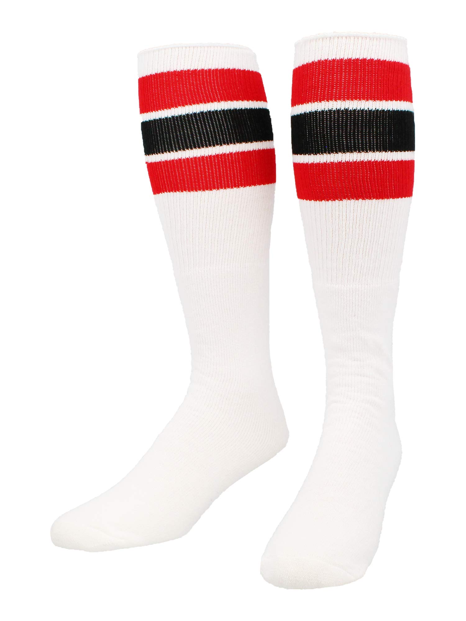 TCK Retro 3 Stripe Tube Socks (Red/Black, Large)