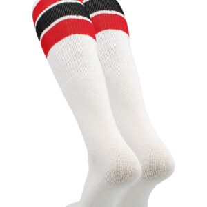 TCK Retro 3 Stripe Tube Socks (Red/Black, Large)