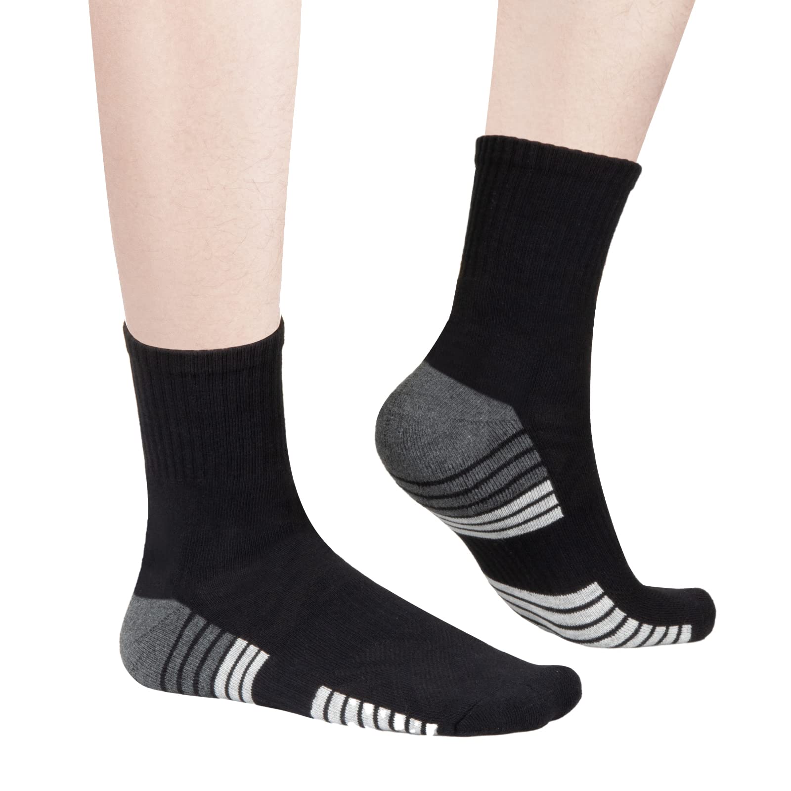 YUEDGE Mens Athletic Crew Socks Cotton Cushioned Moisture Wicking Sport Training Socks for Men 9-11 Black 5 Pairs