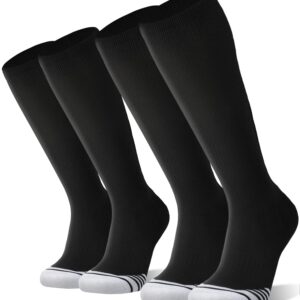 FITRELL 2 Pack Baseball Socks Soccer Softball Socks for Kids Youth Men & Women Over-the-Calf Knee High Socks, Black, Small