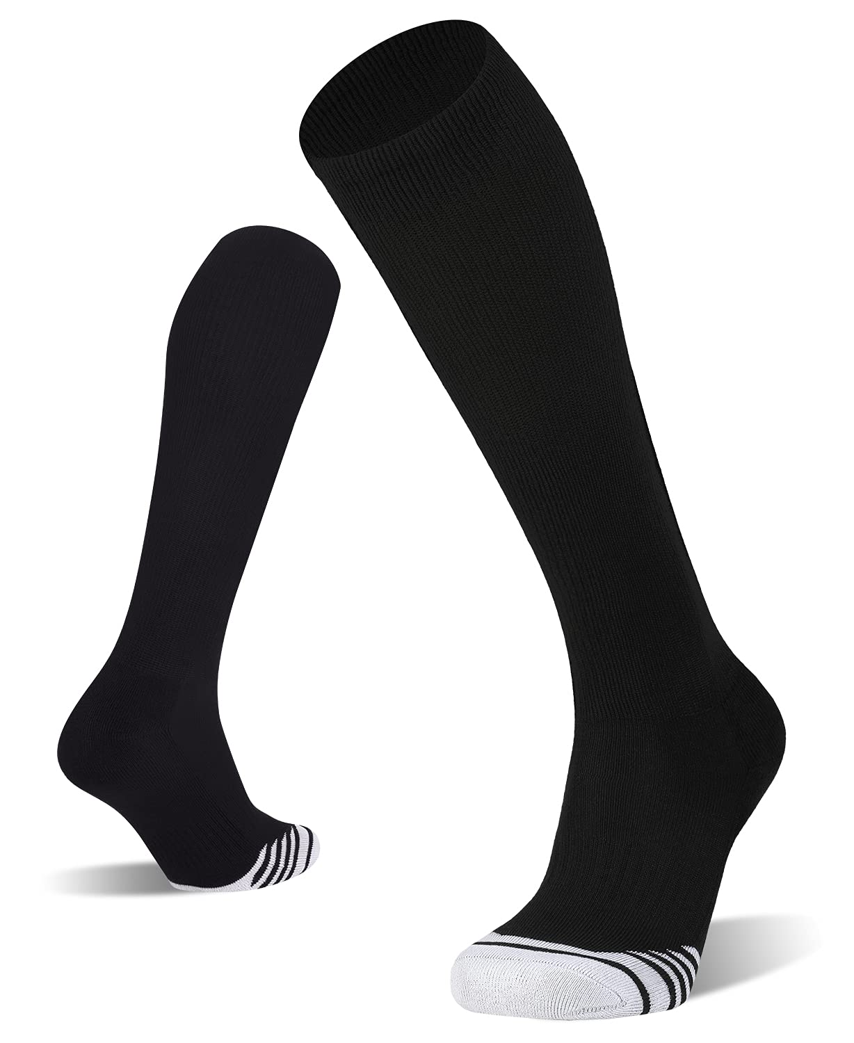 FITRELL 2 Pack Baseball Socks Soccer Softball Socks for Kids Youth Men & Women Over-the-Calf Knee High Socks, Black, Small