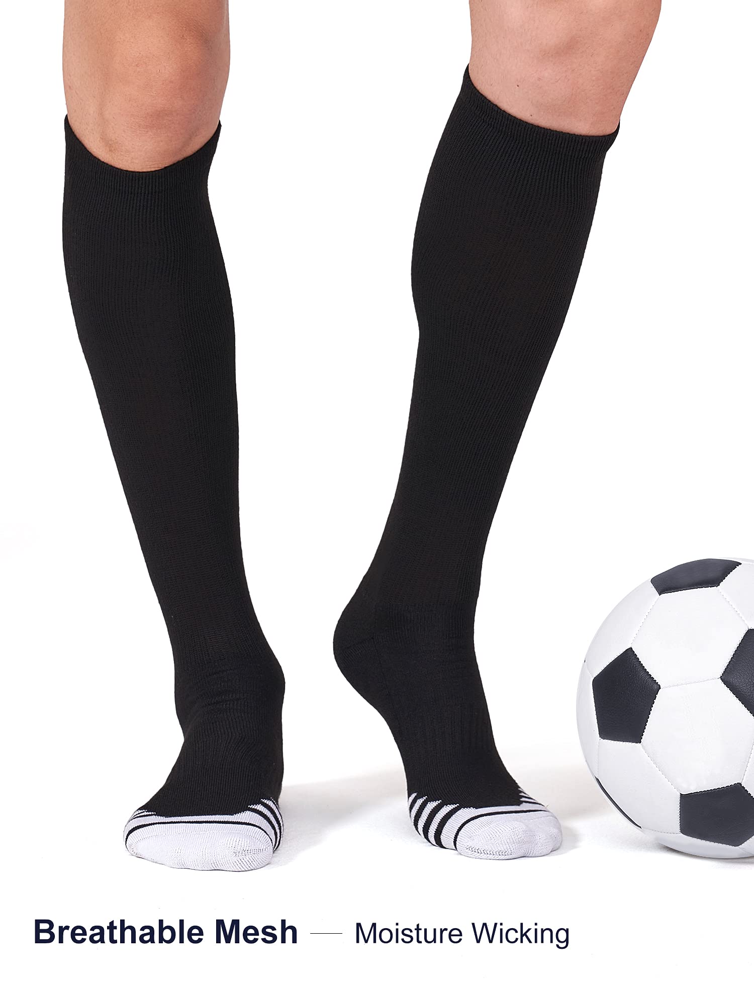 FITRELL 2 Pack Baseball Socks Soccer Softball Socks for Kids Youth Men & Women Over-the-Calf Knee High Socks, Black, Small