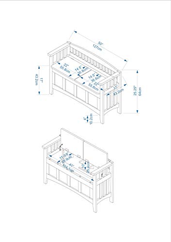 Linon Home Decor Storage Bench with Short Split Seat Storage, Walnut, 50 inchw x 17 inchd x 25.25 inchh.