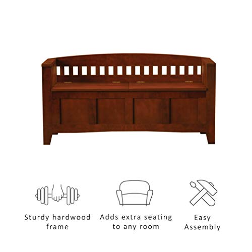 Linon Home Decor Storage Bench with Short Split Seat Storage, Walnut, 50 inchw x 17 inchd x 25.25 inchh.